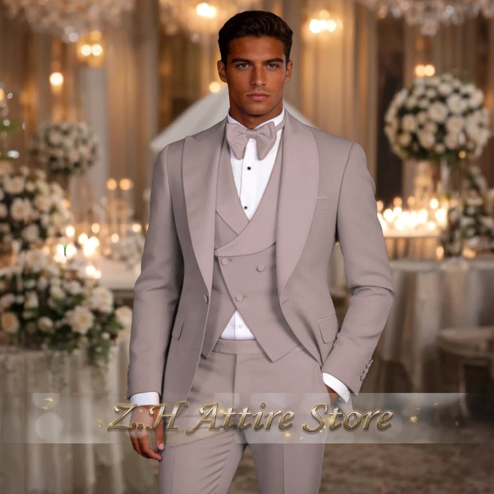 Elegant men's 3pcs suit spliced satin lapel jacket vest pants LADYLYS
