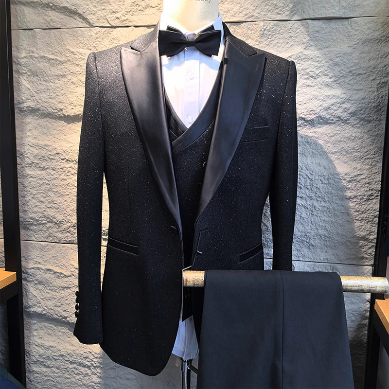 Luxury wedding suits for groom 3 pieces man suits high quality Shining flash diamond LADYLYS