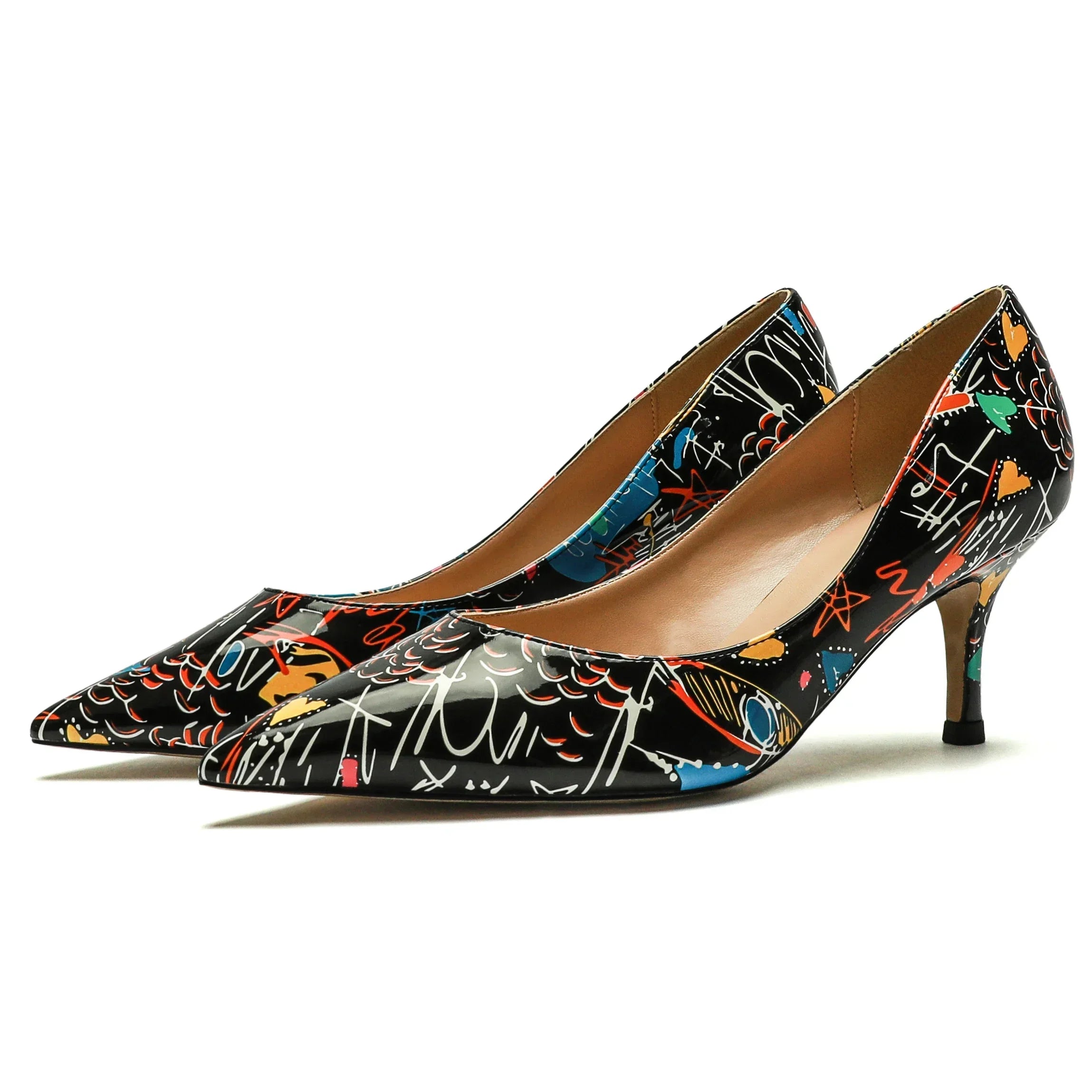Luxury Stiletto Pumps – Pointed Toe, Extreme High Heel, Graffiti Print