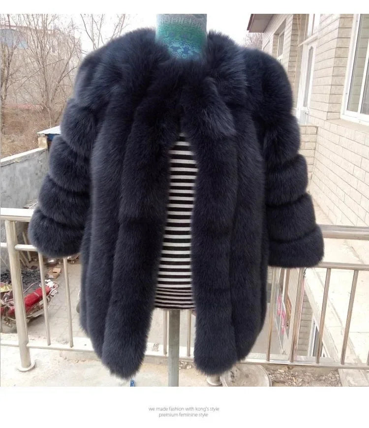 Women's Short Faux Fur Jacket with Puff Sleeves