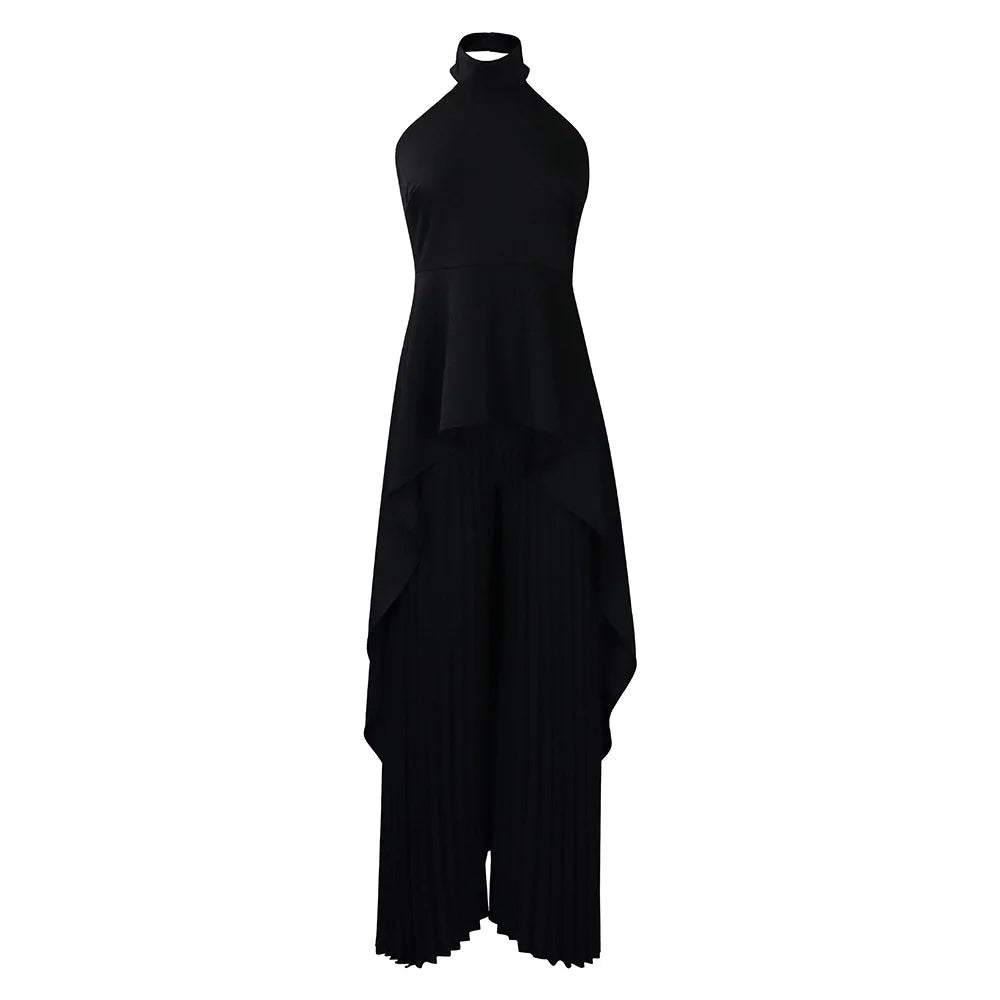 Elegant Tow Piece Set Women Outfit Backless Top Hundred Pleated Wide Leg Pants LADYLYS