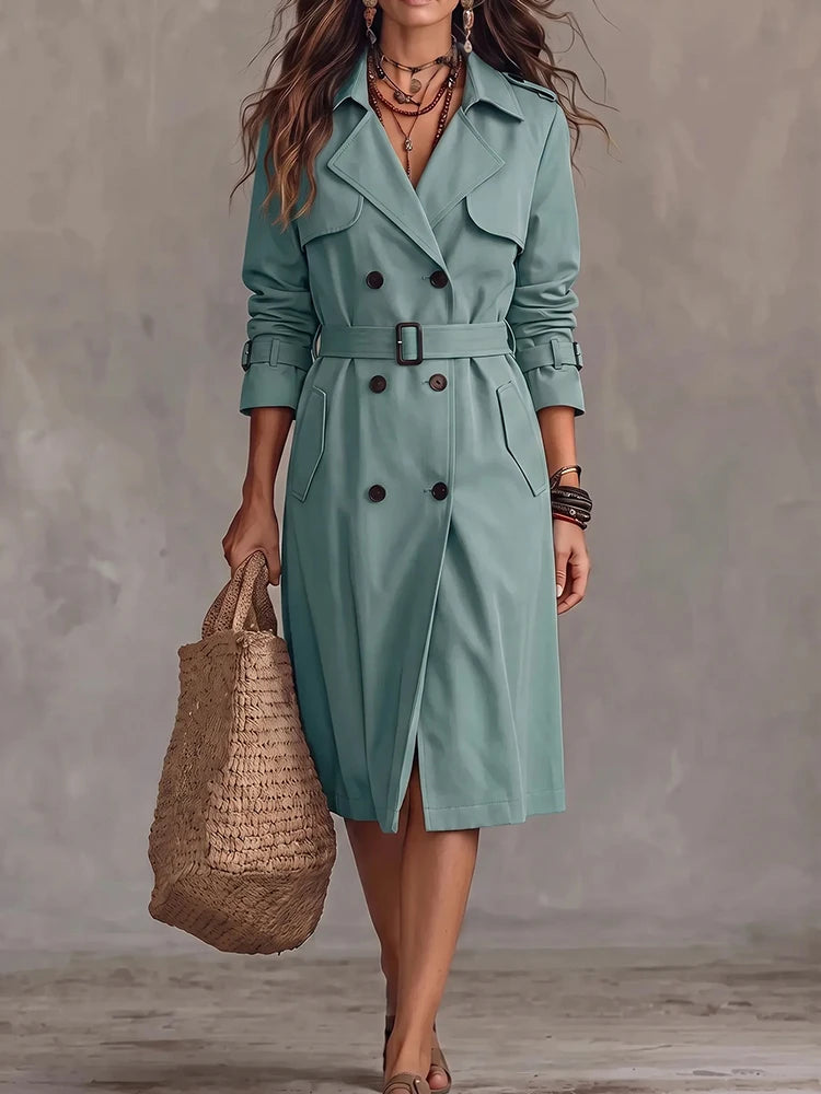 Women's Belted Double-Breasted Midi Trench Coat
