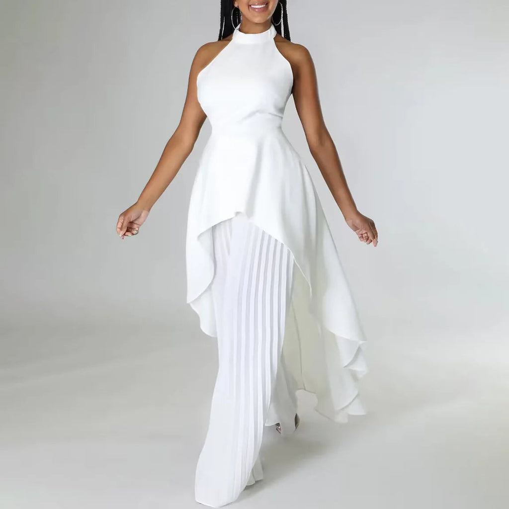 Elegant Tow Piece Set Women Outfit Backless Top Hundred Pleated Wide Leg Pants LADYLYS