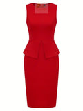Sleeveless Summer Crew Neck Peplum Cocktail Knee Length dress LADYLYS