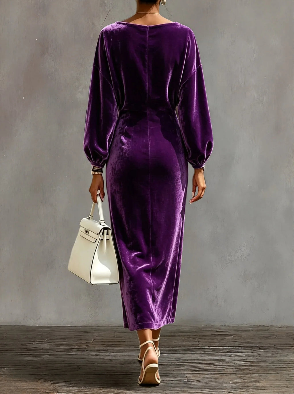 Women's Elegant Cowl Neck A-Line Dress with Lantern Sleeves