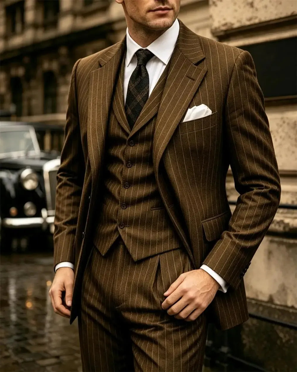 Men's Slim-Fit Pinstripe Three-Piece Suit