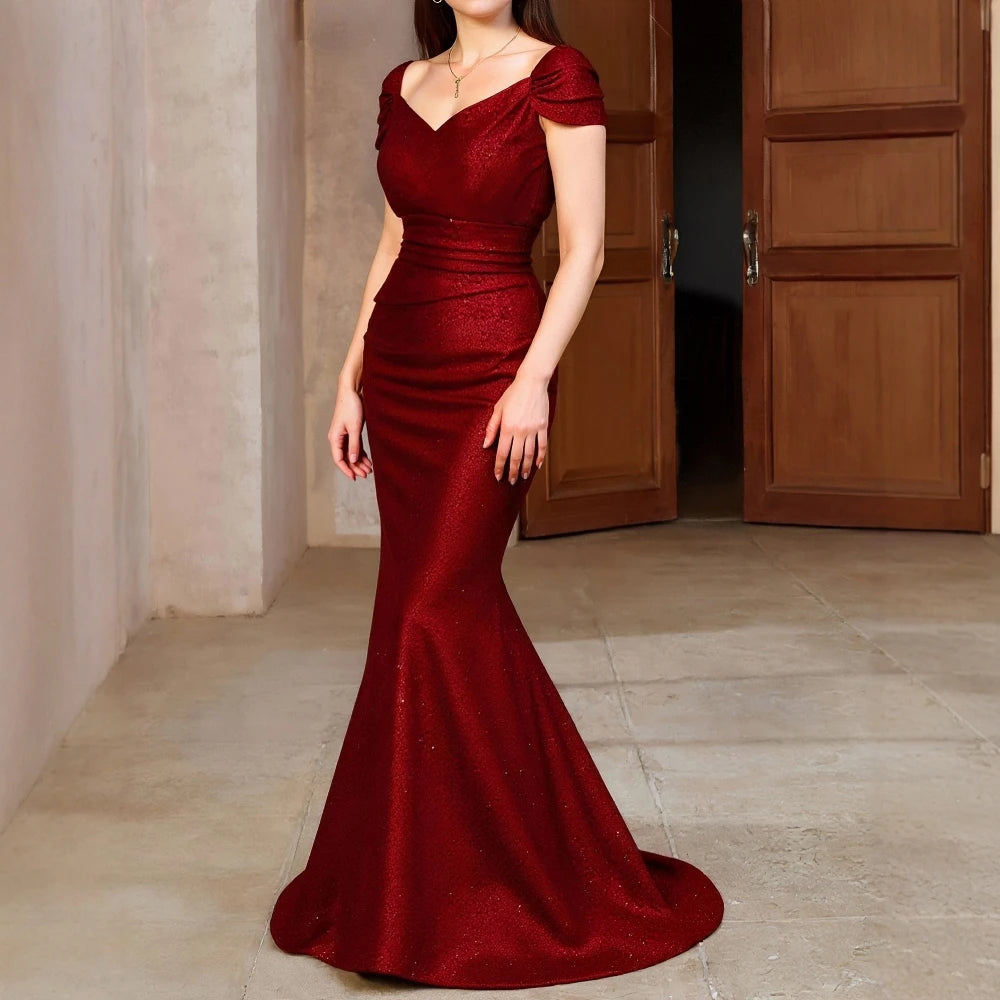 Elegant Party Plain Short Sleeve V Neck Mermaid Midi Bodycon Dress