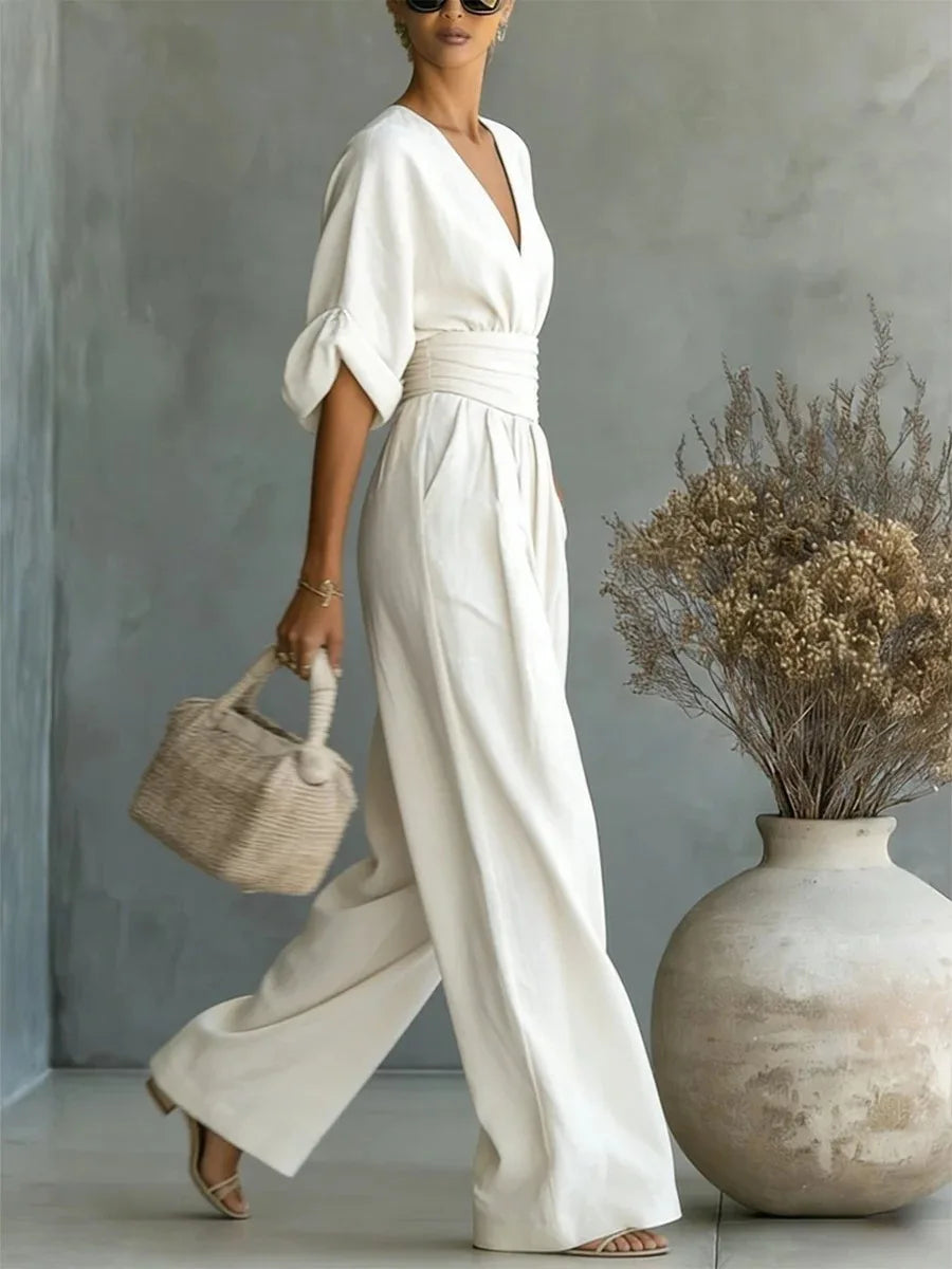 Jumpsuit Fashion High Waist V-neck Casual Sexy  Solid Color LADYLYS