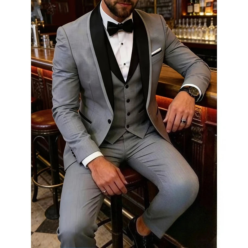 Men'S Blue Fruit Collar Three-Piece Formal Suit Set Shoulder-attached Collar Formal LADYLYS