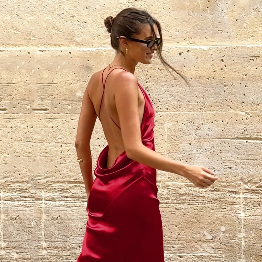 Suspender Elegant Evening Dress Banquet Sexy Deep V-neck Backless LADYLYS