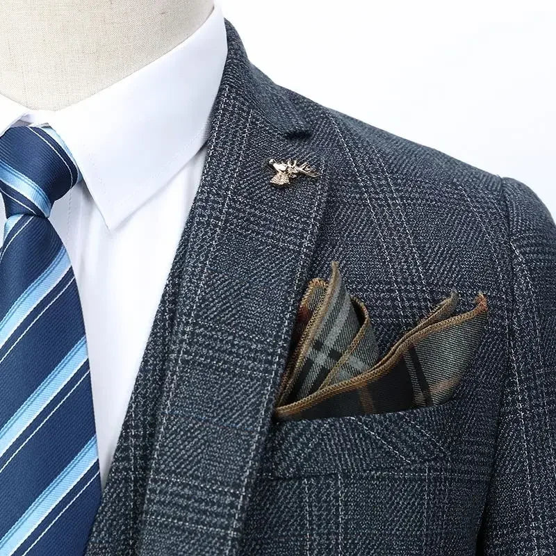 Men's Linen 3-Piece Suit Set – Blazer, Vest & Trousers
