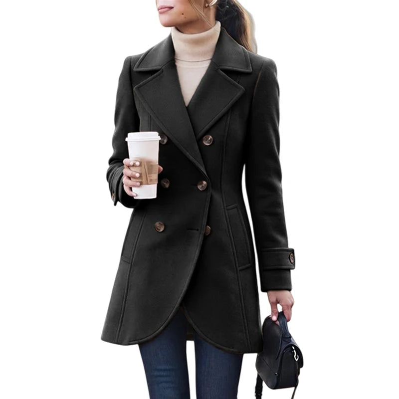 Women's Vintage Double-Breasted Jacket with Pockets