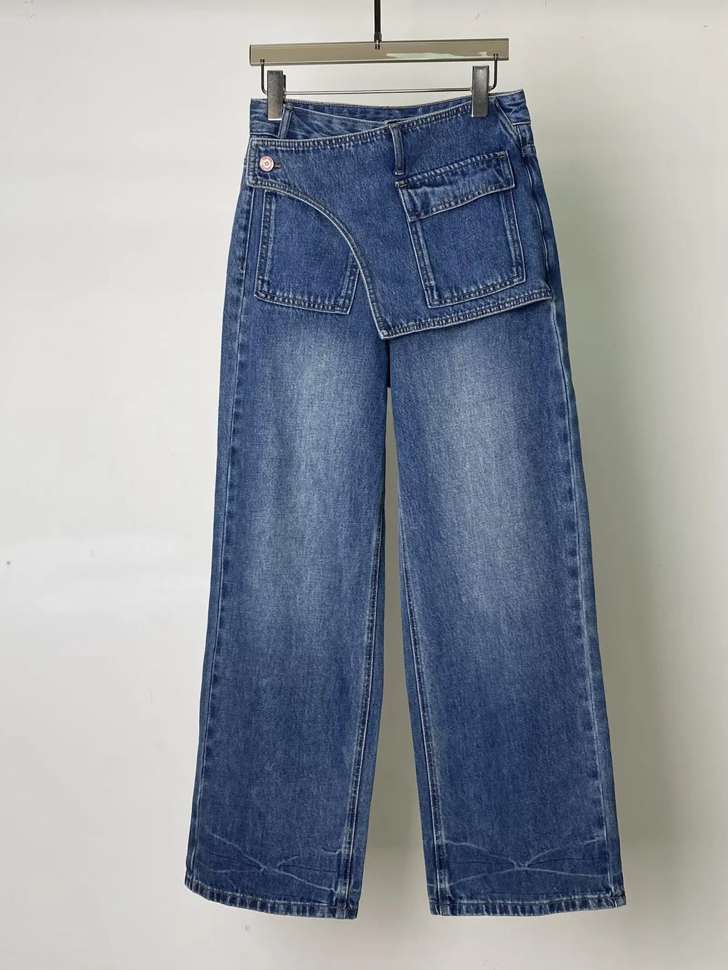 Women's Plus Size Vintage Washed High-Waist Wide-Leg Jeans | Irregular Loose Denim Trousers