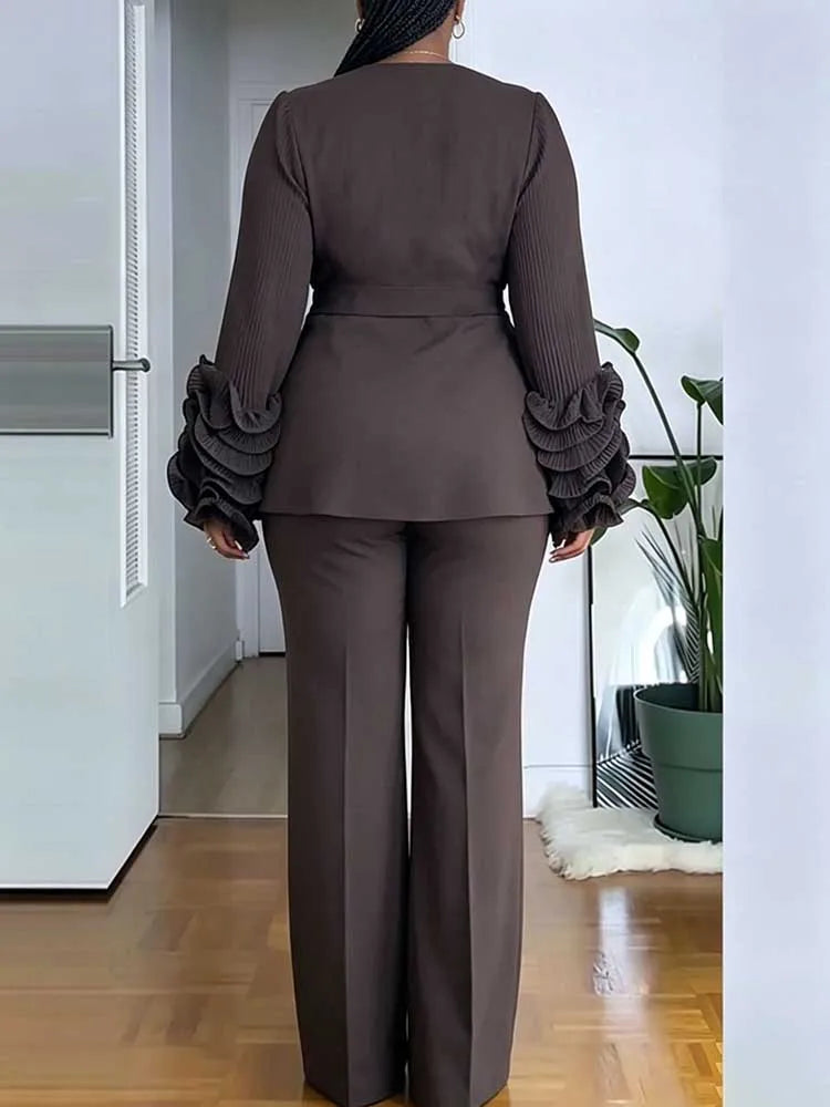 Women’s 2-Piece Blazer & Straight-Leg Pants Suit – Elegant Office Formal Set