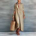 Patchwork Button Shirt Midi Dress – Short Sleeve Loose Beach Vacation Dress