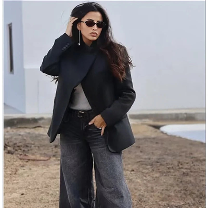 Women's Single-Button Stand Collar Blazer