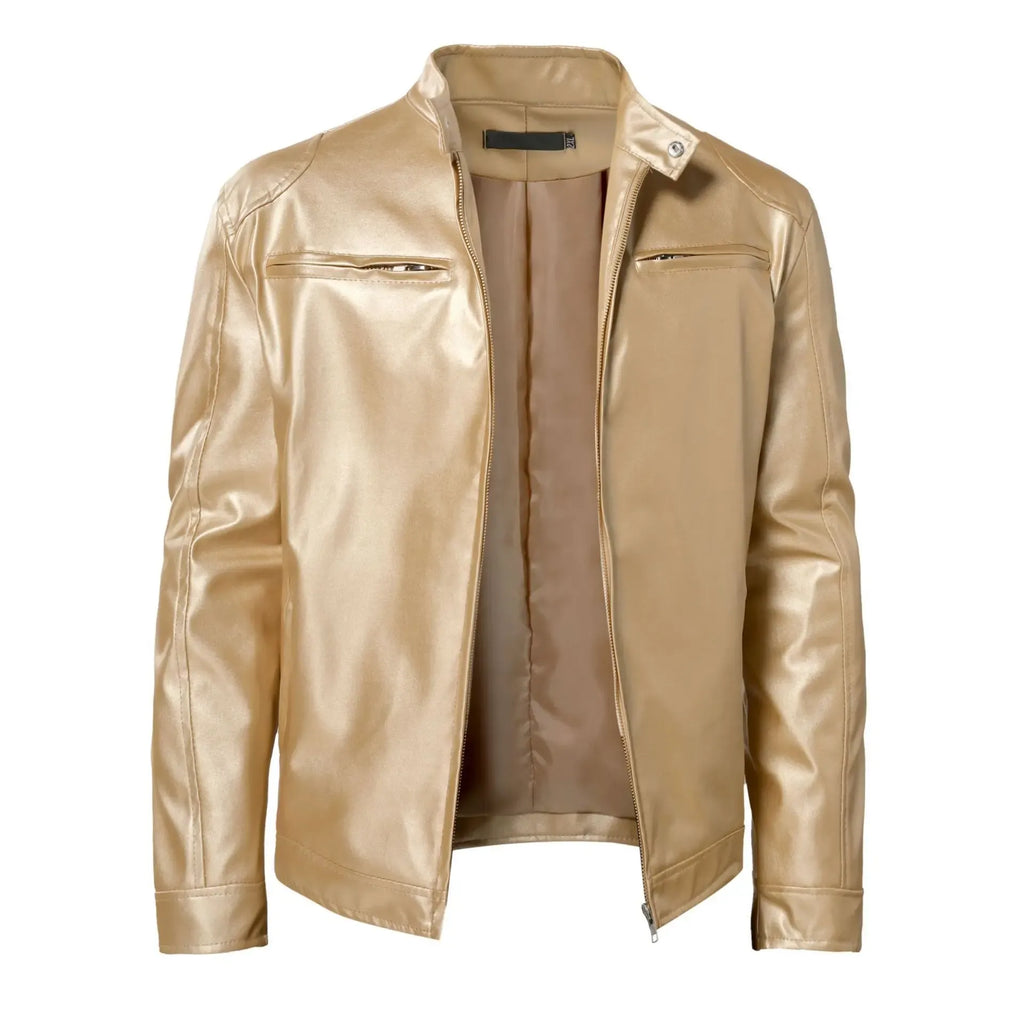 Men's Stand-Collar Faux Leather Zip-Up Jacket