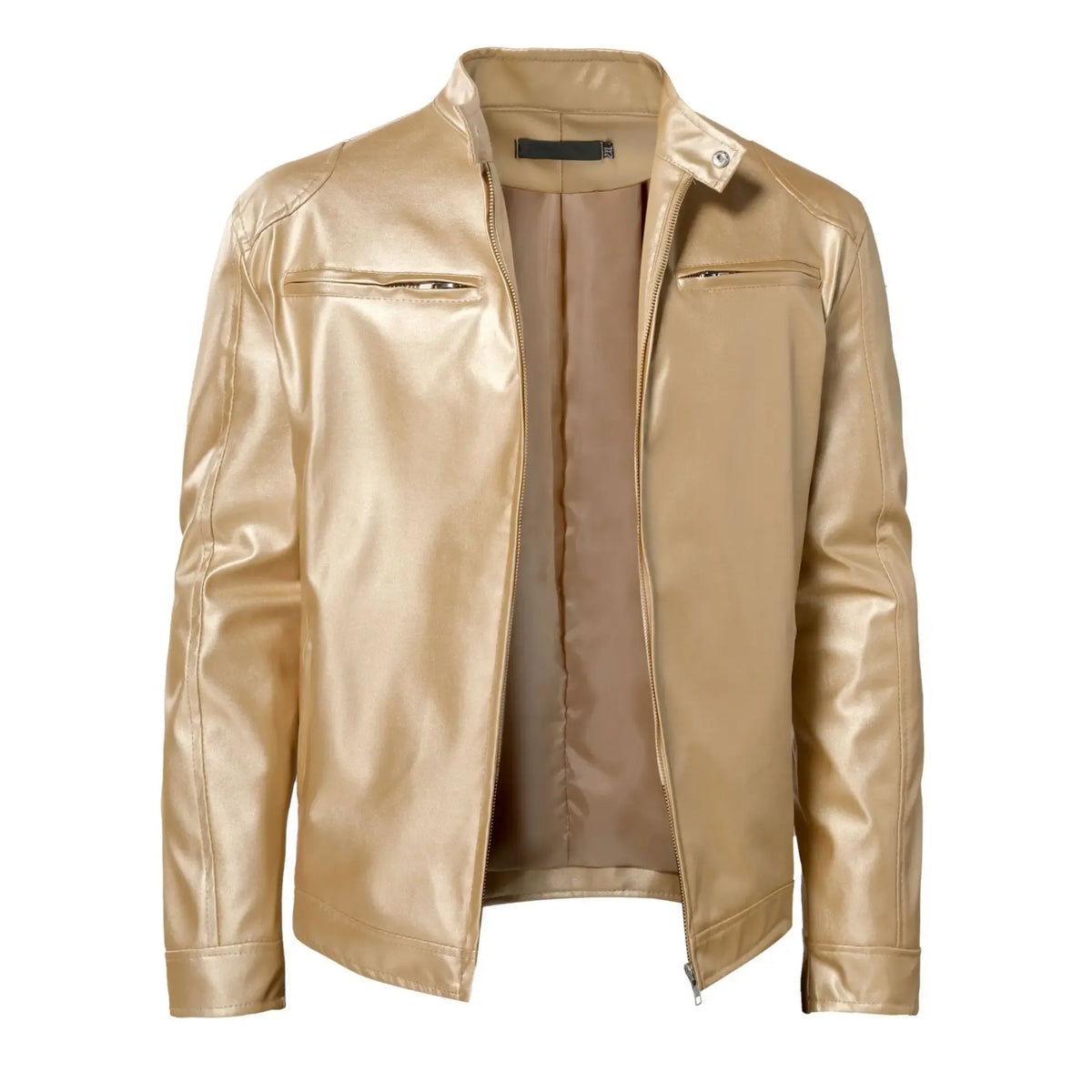 Men's Stand-Collar Faux Leather Zip-Up Jacket