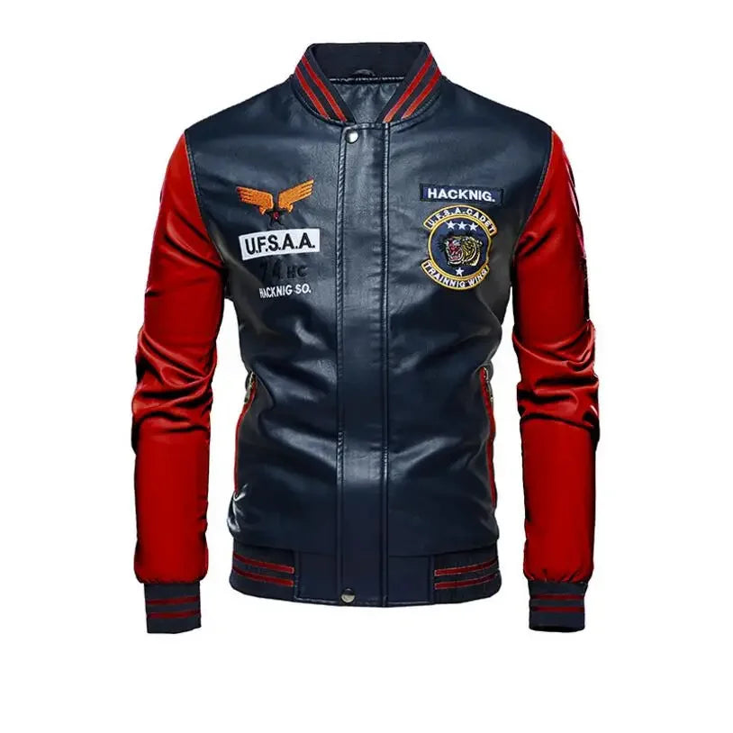 Men's Slim-Fit PU Leather Moto Jacket – Zip-Up, Wool-Lined, Multi-Color