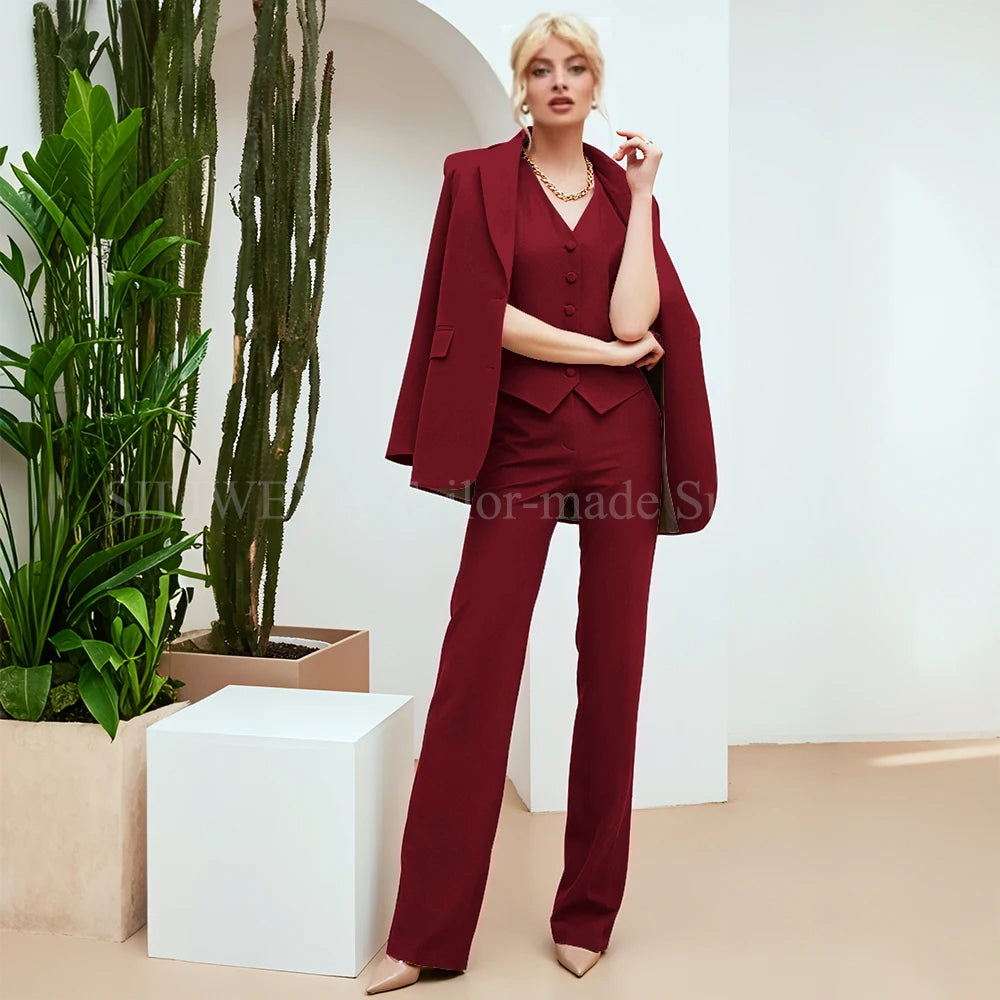 Chic Green 3-Piece Women's Suit – Slim Fit Blazer, Pants & Vest | Formal Office Set