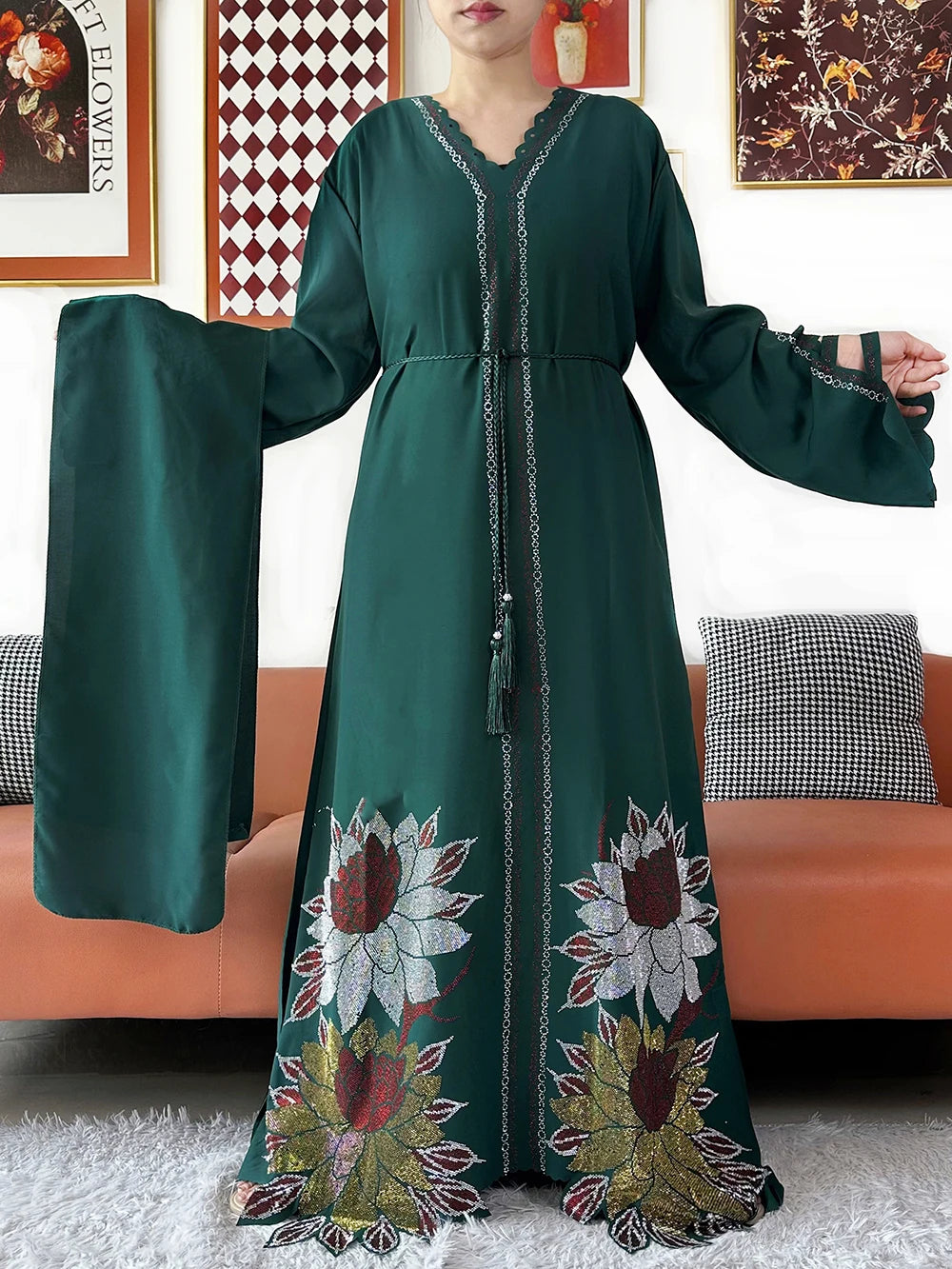 Muslim Party Dress Chiffon Diamond Long Sleeve Casual LADYLYS