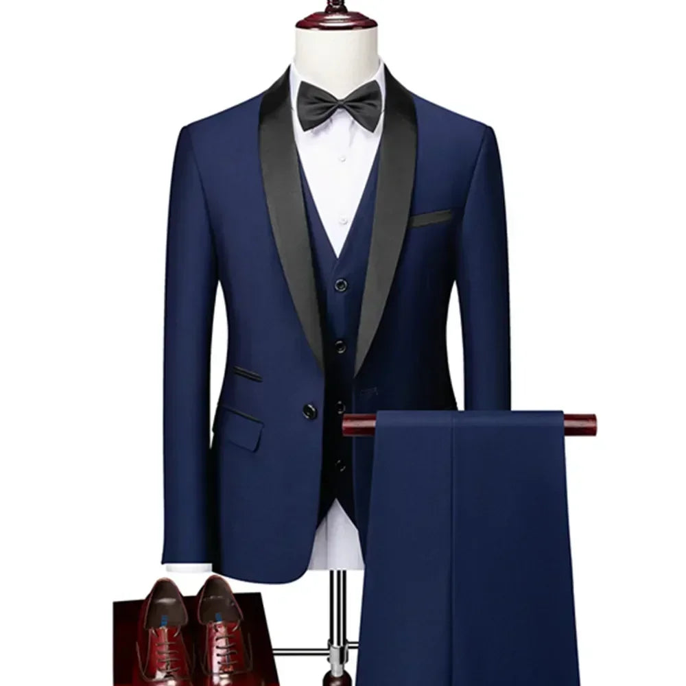 Lapel Black Collar 3 Pcs Suit Set Coat Vest Trousers LADYLYS