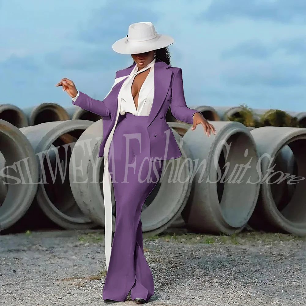 Women's 2-Piece Tuxedo Suit – Double Breasted V-Neck Blazer & Pants | Office, Wedding & Evening