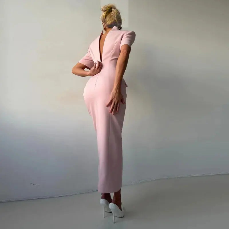 Elegant Fitted Shoulder Pad Short Sleeves Chic Party Dresses LADYLYS