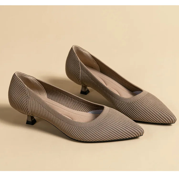 High-heeled shoes solid color knitted breathable rubber anti-skid LADYLYS