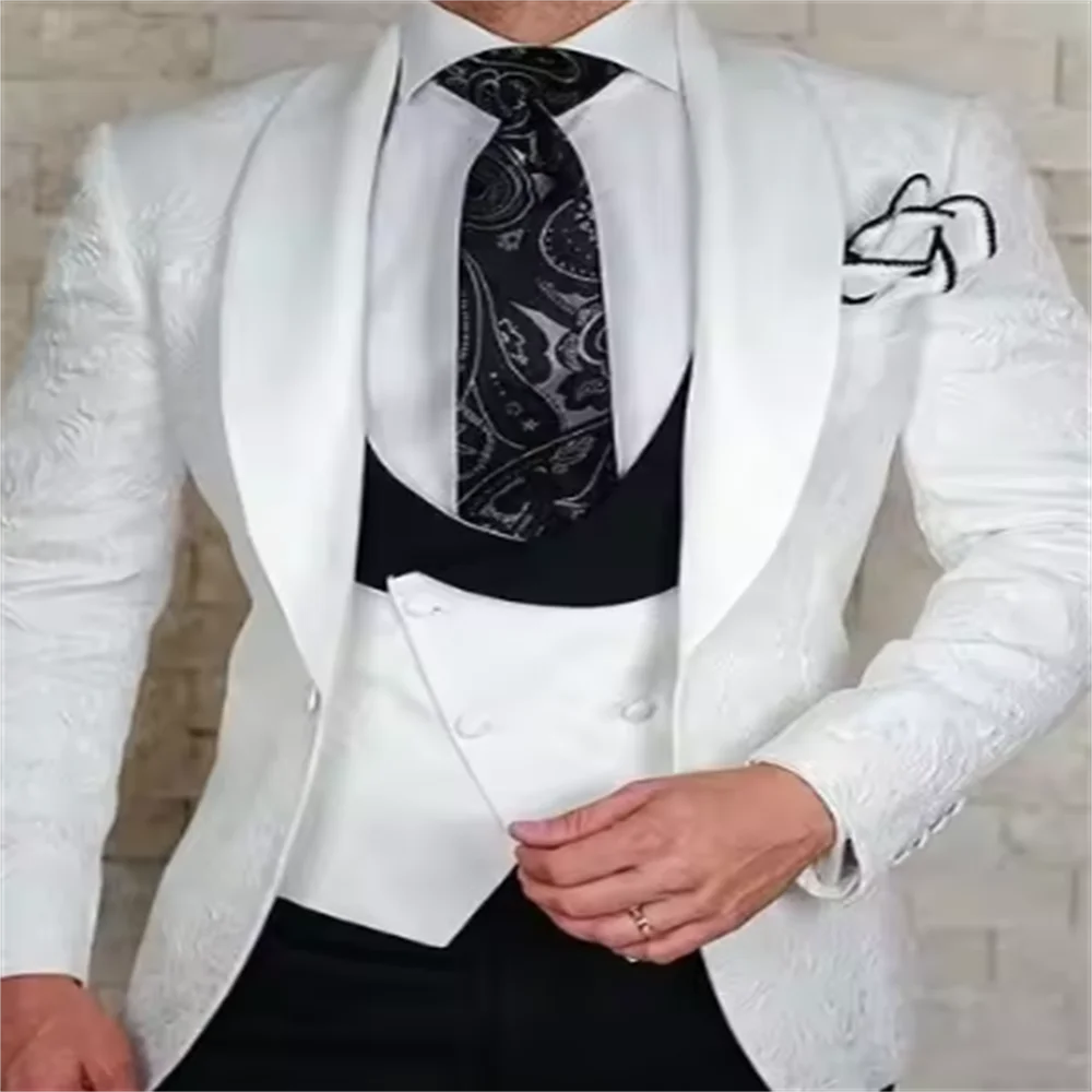 Jacquard Suits Italian Design Black Smoking Tuxedo Jacket 3 Piece LADYLYS