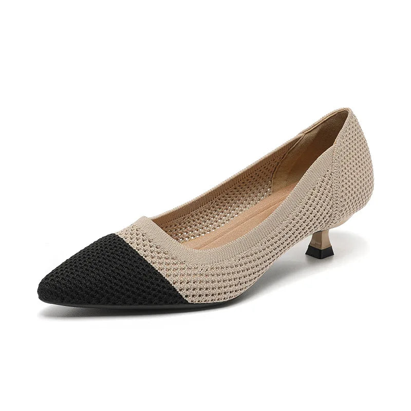 High-heeled shoes solid color knitted breathable rubber anti-skid LADYLYS