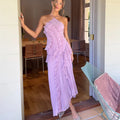 Elegant Ruffle Pleated Long Dress Fashion Sleeveless Halter Irregular Tiered Pleated Flowy LADYLYS