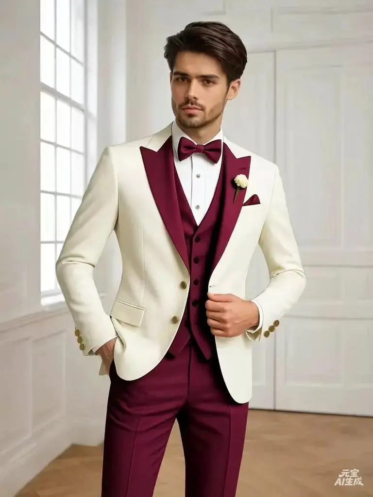 Men's Tailored Suit Three-Piece Set Casual Wedding Groomsmen LADYLYS