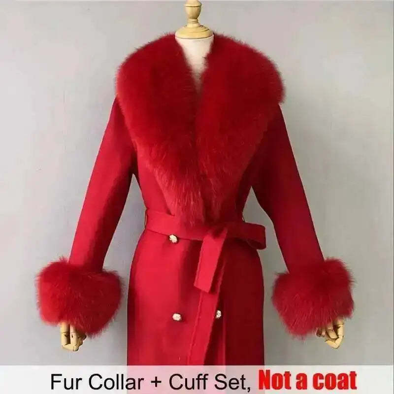 Women's Real Fur Collar and Cuffs Set, Fluffy Winter Scarf