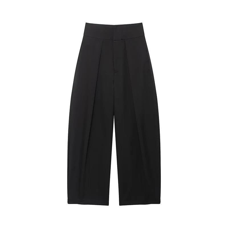 Willshela Women Fashion Solid Front Zipper Pleated Wide Leg Pants Vintage LADYLYS