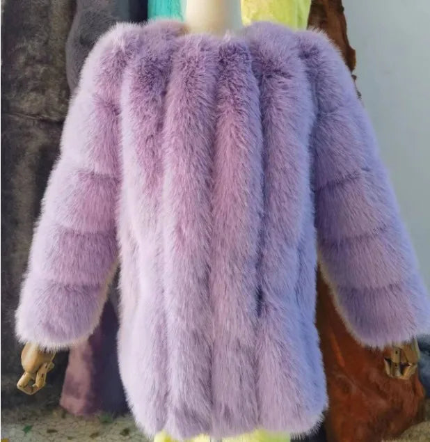 Women's Short Faux Fur Jacket with Puff Sleeves
