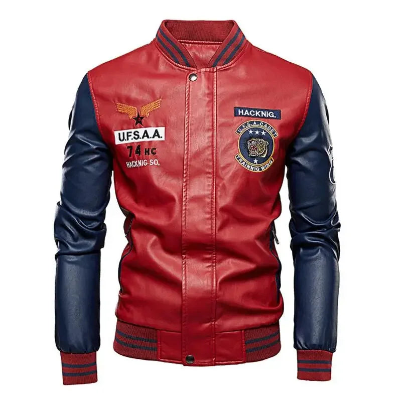 Men's Slim-Fit PU Leather Moto Jacket – Zip-Up, Wool-Lined, Multi-Color