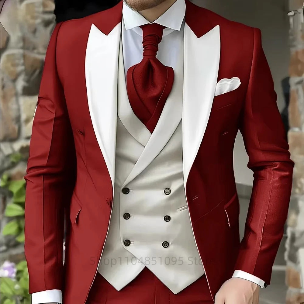 Elegant Peak Lapel Tuxedo 3-Piece Suit with Blazer Vest And Pants LADYLYS