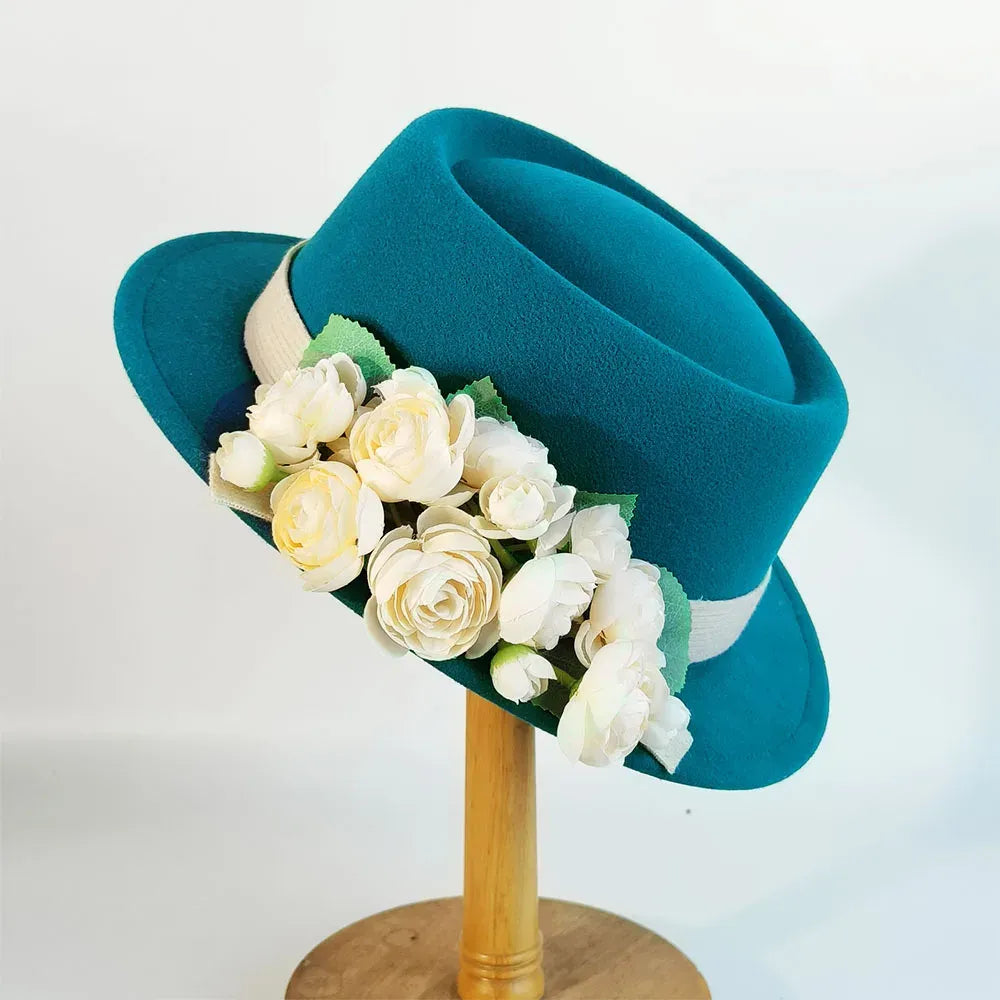 Floral Fedora Hat with Ribbon and Small Brim
