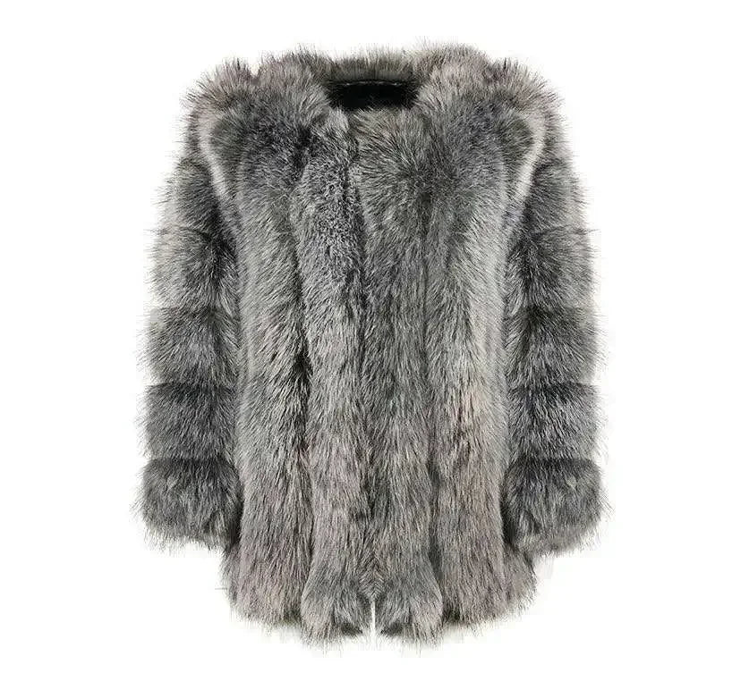 Women's Short Faux Fur Jacket with Puff Sleeves