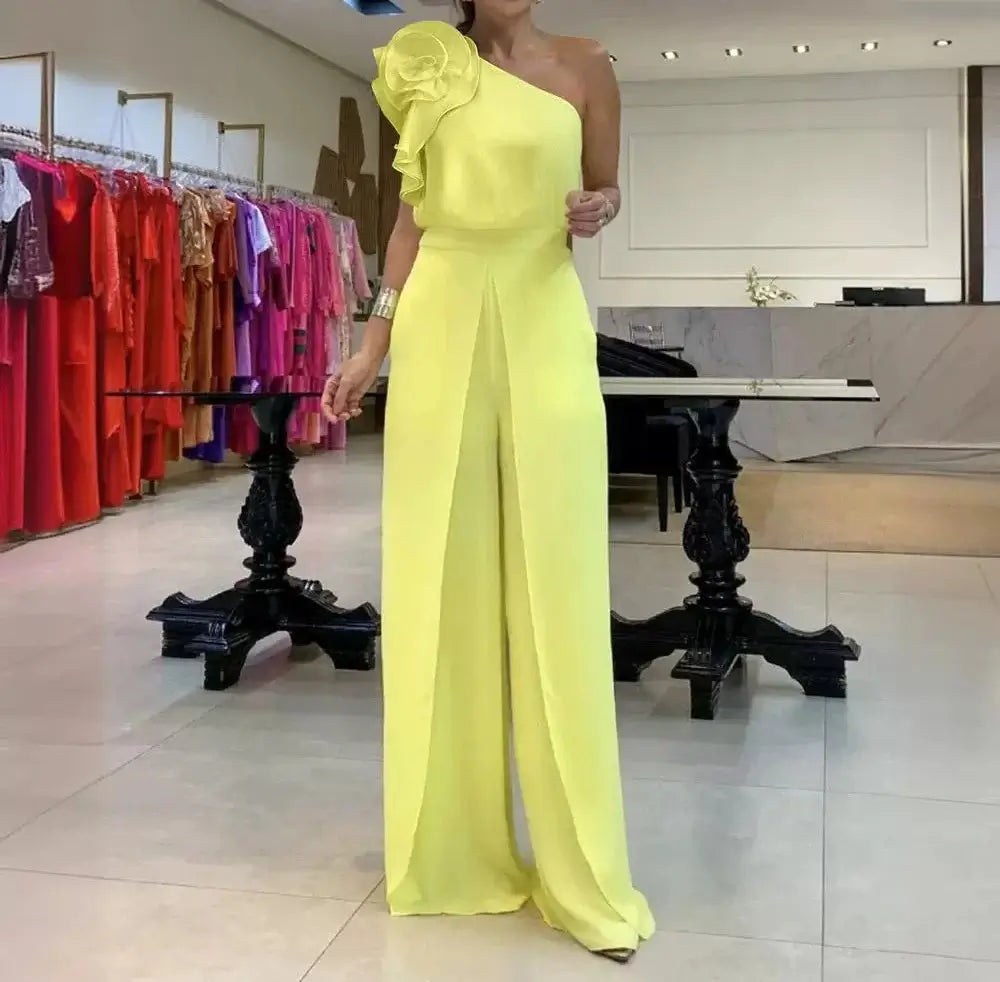 Long Jump Suits for Women Sexy Elegant New Fashion 2024 Summer Casual Floral Pattern One Shoulder Ruffles Conjoined Body Pants LADYLYS