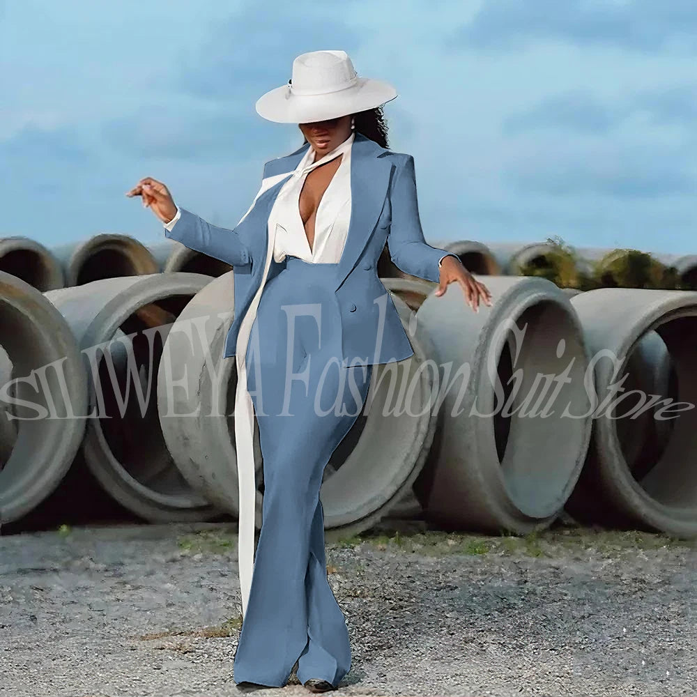 Women's 2-Piece Tuxedo Suit – Double Breasted V-Neck Blazer & Pants | Office, Wedding & Evening