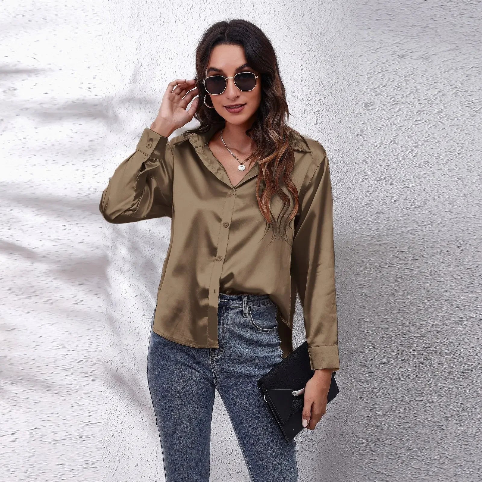 Satin Blouse Shirts Clothing Tops Elegant Long Sleeve Spring Autumn
