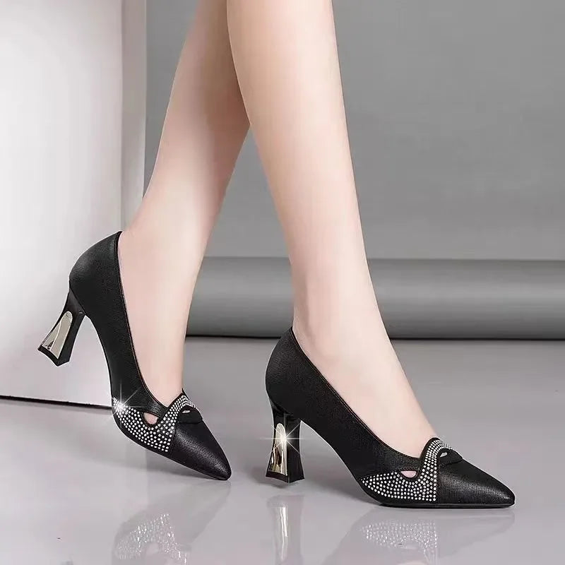 Cute Sweet Navy Blue High Quality Floral Crystal Comfort Pumps Lady Fashion LADYLYS