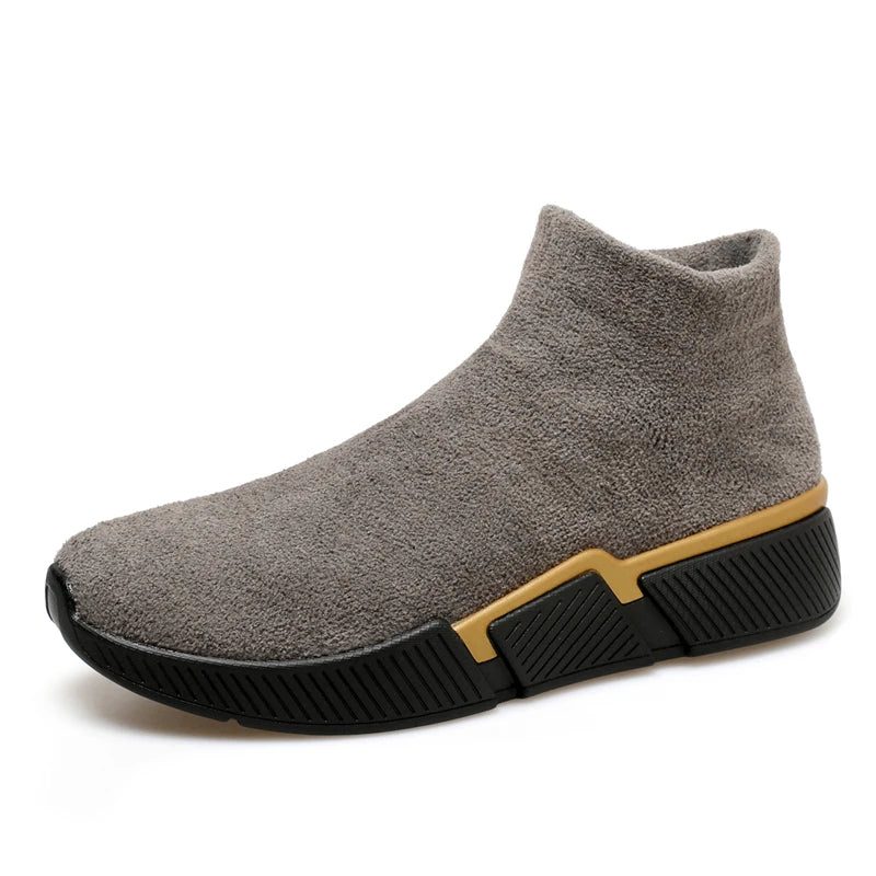 Men's High-Top Winter Sneakers – Warm Plush-Lined Slip-On Casual Shoes in Plus Sizes