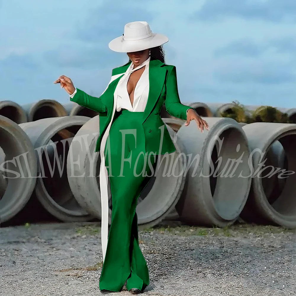 Women's 2-Piece Tuxedo Suit – Double Breasted V-Neck Blazer & Pants | Office, Wedding & Evening