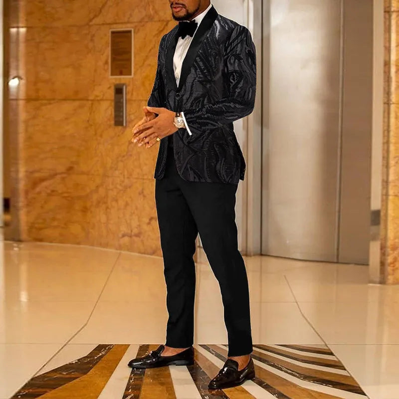 Men's Gold Sequin Two-Piece Suit Set – Casual Blazer & Dress Pants