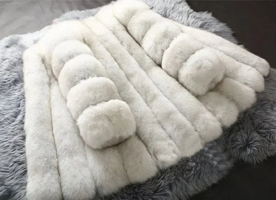 Women's Short Faux Fur Jacket with Puff Sleeves
