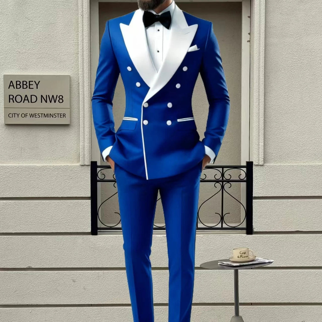 Men's 2-Piece Casual Smoking Set White Lapel Blazer Pants LADYLYS