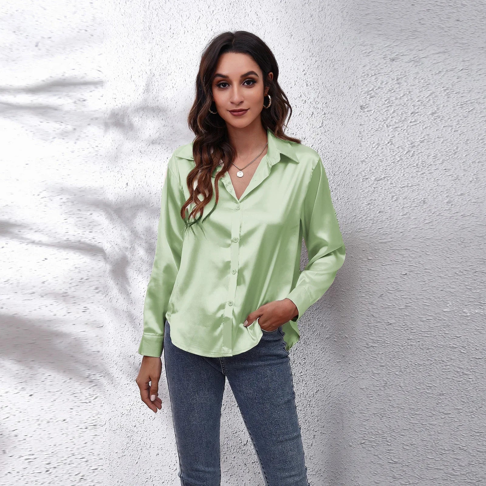 Satin Blouse Shirts Clothing Tops Elegant Long Sleeve Spring Autumn